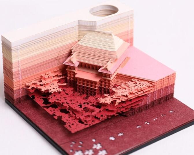 激光镂空机3D立体雕刻立体建筑模型便签纸，百变姿态